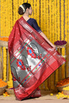 Shop Handloom Pure Silk Paithani Saree WIth Handcrafted Nath Pallu in Maroon