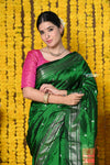 Rajsi~Handloom High Quality Pure SIlk Paithani With Traditional Nath Pallu~Green