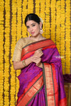 Rajsi~ Handloom Pure Silk Paithani Saree with Handbandhani and Most Traditional Tawa Pallu in Purple