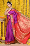 Rajsi~ Handloom Pure Silk Paithani Saree with Handbandhani and Most Traditional Tawa Pallu in Purple