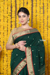 Rajsi~Handloom Pure Cotton Paithani With Peacock Pallu~ Dark Green