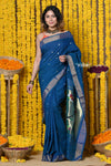Rajsi~Handloom Pure Cotton Paithani With Peacock Pallu~Teal Blue