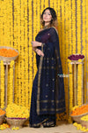 Rajsi~Designed by VMI! High Quality Mul Cotton Handloom Woven Saree With Sleek Border in dark blue