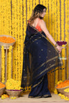 Rajsi~Designed by VMI! High Quality Mul Cotton Handloom Woven Saree With Sleek Border in dark blue