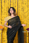 Rajsi~ High Quality Mul Cotton Handloom Woven Saree in Sleek Black