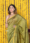 Rajsi~Designed by VMI! High Quality Mul Cotton Handloom Woven Saree With Sleek Border in Green