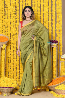  Rajsi~Designed by VMI! High Quality Mul Cotton Handloom Woven Saree With Sleek Border in Dark Green Shade