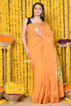 Buy Rajsi~Handloom Pure Cotton Paithani Without Zari With Handcrafted Peacock Pallu~Orange