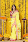 Handloom Pure Cotton Paithani Without Zari With Handcrafted Floral Pallu~Yellow