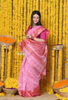 Rajsi~Handloom Ari Checks Cotton Silk Saree with Golden Border in Pink
