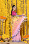 Rajsi~Handloom Pure Cotton Paithani Without Zari With Handcrafted Double Pallu~Pink
