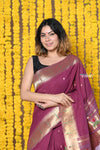 Rajsi~Handloom Pure Cotton Muniya Border Paithani with Pichwai Pallu ~ Purple