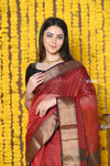 Rajsi~Handloom Ari Checks Cotton Silk Saree with Golden Border in Maroon