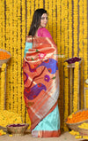 Rajsi~ Handloom Pure Silk Muniya Border Saree WIth Handcrafted Peacock Pallu - Pretty Powder Blue