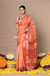 Rajsi~Handloom Ari Checks Cotton Silk Saree with Golden Border in Orange