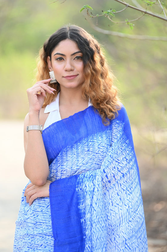 Pure Matka Silk Handloom Jamdhani  with Shibori Tie & Dye (with Silk Mark)