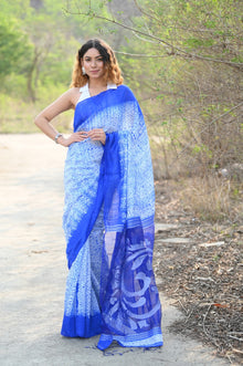  Pure Matka Silk Handloom Jamdhani  with Shibori Tie & Dye (with Silk Mark) ~ Blue