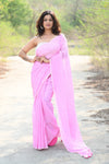 Designer Pure Cotton Sarees with All over Linear Stripes ~ Light Pink