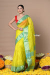 Rajsi~Handloom Pure Silk Chanderi Saree With Sleek Border~Yellow