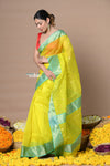 Rajsi~Handloom Pure Silk Chanderi Saree With Sleek Border~Yellow