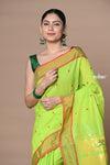 Rajsi~Handloom Pure Cotton Paithani With Pichwai Pallu~ Lime Green