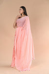Designer Pure Cotton Sarees with All over Linear Stripes ~ Peach