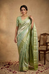 Ganga Ghat ~ Banarasi Pure Handloom Katan Silk Saree in Shades of Soft Green