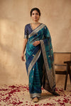 Ganga Ghat ~ Banarasi Handloom Pure Organza silk Saree In Blue