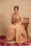 Ganga Ghat ~ Banarasi Pure Katan silk Saree In Peach Pastel
