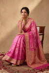 Ganga Ghat ~ Banarasi Handloom Pure Organza silk Saree In Pink