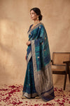 Ganga Ghat ~ Banarasi Handloom Pure Organza silk Saree In Blue