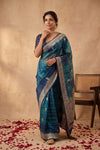 Ganga Ghat ~ Banarasi Handloom Pure Organza silk Saree In Blue