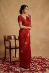 Ganga Ghat ~ Banarasi Pure Katan silk Saree In Crimson Red