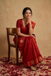 Ganga Ghat ~ Banarasi Pure Katan silk Saree In Crimson Red