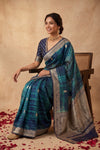 Ganga Ghat ~ Banarasi Handloom Pure Organza silk Saree In Blue
