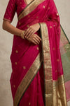 Ganga Ghat ~ Banarasi Pure Organza Silk Saree with Gold Zari In Rani Pink