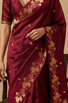 Ganga Ghat ~ Banarasi Handwoven Pure Soft Katan Silk Saree In Maroon