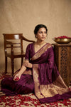 Ganga Ghat ~ Banarasi Handwoven Pure Soft Katan Silk Saree In Purple