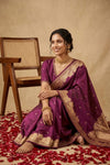 Ganga Ghat ~ Banarasi Handwoven Pure Soft Katan Silk Saree In Purple