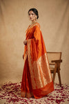 Ganga Ghat ~ Banarasi Handwoven Pure Soft Katan Silk Saree In Orange