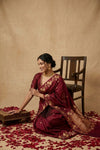 Ganga Ghat ~ Banarasi Handwoven Pure Soft Katan Silk Saree In Maroon