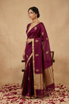 Ganga Ghat ~ Banarasi Handwoven Pure Katan Silk Saree in Wine