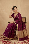 Ganga Ghat ~ Banarasi Handwoven Pure Katan Silk Saree in Wine