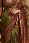 Ganga Ghat ~ Handwoven Banarasi Tissue Silk Saree In Dual Tone Red Green