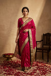 Ganga Ghat ~ Banarasi Pure Organza Silk Saree with Gold Zari In Rani Pink