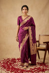 Ganga Ghat ~ Banarasi Handwoven Pure Soft Katan Silk Saree In Purple