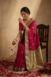 Ganga Ghat ~ Banarasi Pure Organza Silk Saree with Gold Zari In Rani Pink