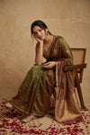 Ganga Ghat ~ Handwoven Banarasi Tissue Silk Saree In Dual Tone Red Green