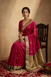 Ganga Ghat ~ Banarasi Pure Organza Silk Saree with Gold Zari In Rani Pink