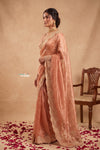 Ganga Ghat  ~ Banarasi Organza Saree with Handcrafted Beadwork In Peach